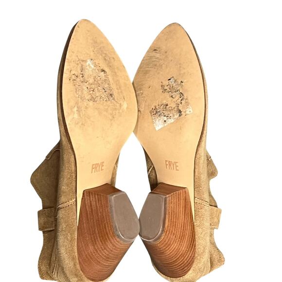 Frye Reina Ankle Boots 10 Cognac Suede Western Ankle Zip Stacked Heel Booties - Picture 13 of 15